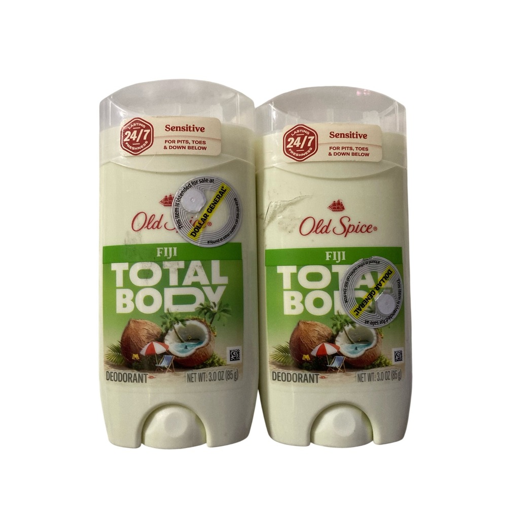 2 Pack Old Spice Fiji Total Body Deodorant Sensitive Skin Aluminum Free 3.0oz